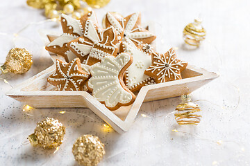 Image showing Gingerbread cookies with ornaments for Christmas