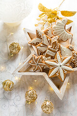 Image showing Gingerbread cookies with ornaments for Christmas