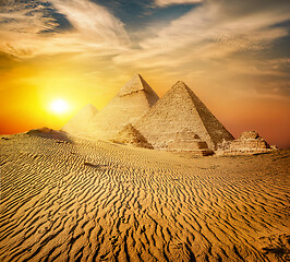 Image showing Pyramid in sand desert