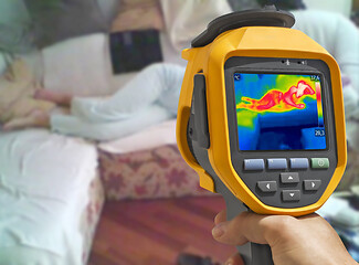 Image showing Recording with thermal camera Young woman is lying on the bed
