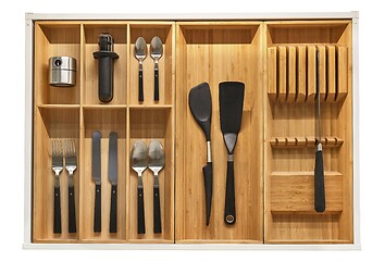 Image showing Minimalist kitchen tools put away in a drawer