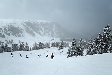 Image showing Skiing slopes snowing