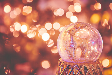 Image showing Closeup of Christmas tree decorations. Selective focus with retro faded colors