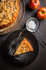 Image showing Delicious apple pie with chocolate pieces and ingredients for Thanksgiving