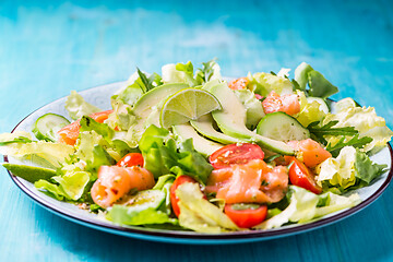 Image showing Healthy salad with smoked samlmon and avocado