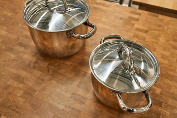 Image showing Pots on a kitchen counter