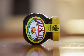 Image showing Jar of Marmite on a table