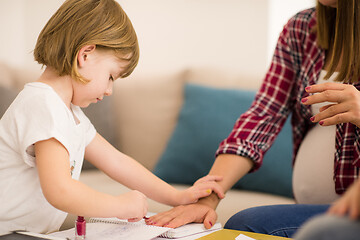 Image showing daughter painting nails to her pregnant mom