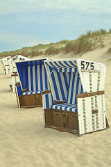 Image showing Blue white Beach Chairs