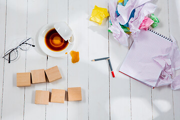 Image showing Message in wooden cubes on a desk background.