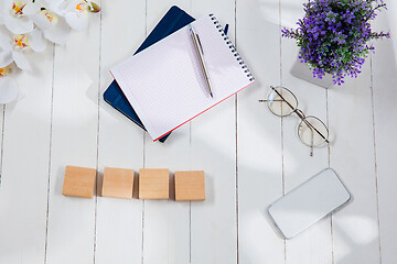 Image showing Message at wooden cubes on a desk background.