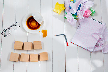 Image showing Message in wooden cubes on a desk background.