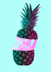 Image showing Green pineapple. Modern design. Contemporary art collage.