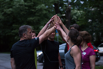 Image showing runners giving high five to each other