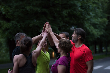 Image showing runners giving high five to each other