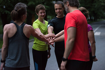 Image showing runners giving high five to each other