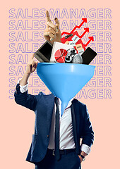 Image showing Sales manager. Modern design. Contemporary art collage.