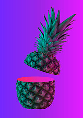 Image showing A neon pineapple. Modern design. Contemporary art collage.