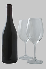 Image showing Red wine bottle and glasses