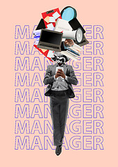 Image showing Manager. Modern design. Contemporary art collage.