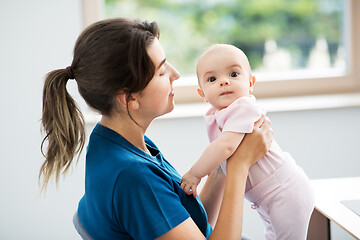 Image showing mother holding baby daughter at home