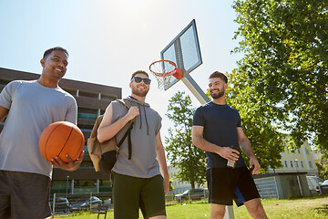 Image showing group of male friends going to play basketball