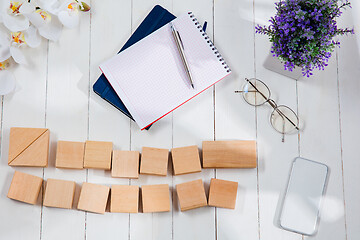 Image showing Message at wooden cubes on a desk background.