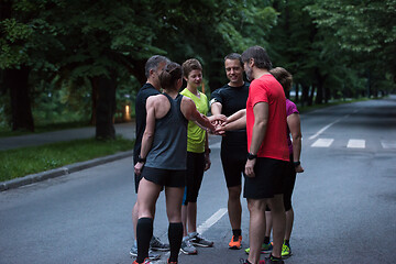 Image showing runners giving high five to each other