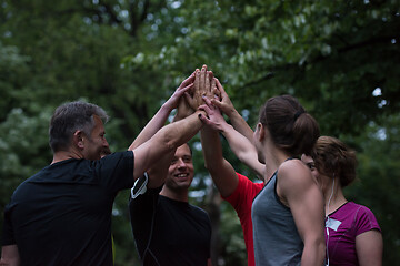 Image showing runners giving high five to each other