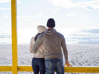 Image showing Couple chating and having fun at beach bar