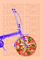 Image showing It\'s time for lunch. Modern design. Contemporary art collage.