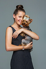 Image showing Girl with yorkie dog