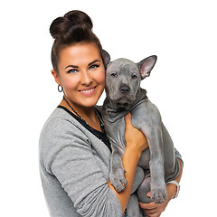 Image showing girl with thai ridgeback puppy