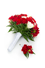 Image showing bridal bouquet with red and white roses