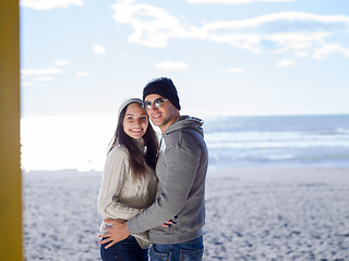 Image showing Couple chating and having fun at beach bar