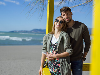 Image showing Couple chating and having fun at beach bar