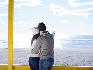 Image showing Couple chating and having fun at beach bar