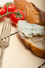 Image showing fresh blue cheese spread ove french baguette