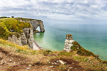 Image showing View of natural chalk cliffs of Etretat