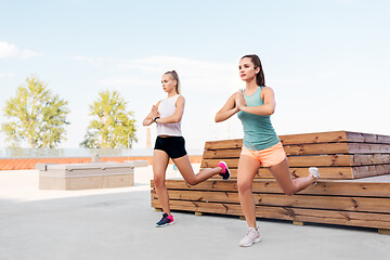 Image showing women training and doing split squats