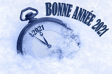 Image showing Bonne Annee, Happy New Year 2021 greeting in French language, text, greeting card 2021, countdown to midnight