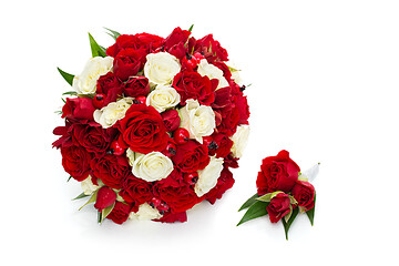 Image showing bridal bouquet with red and white roses