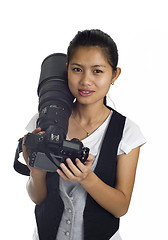 Image showing asian woman with cam and tele