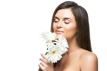 Image showing beautiful girl with white flowers