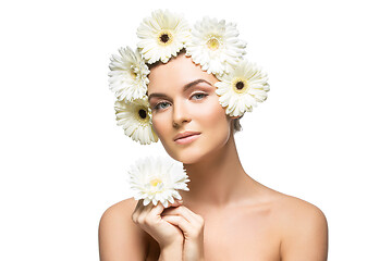 Image showing beautiful girl with white flowers on head