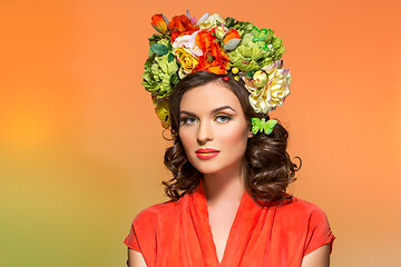 Image showing beautiful girl in orange dress