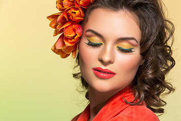 Image showing beautiful girl in orange dress