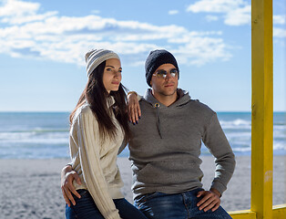 Image showing Couple chating and having fun at beach bar