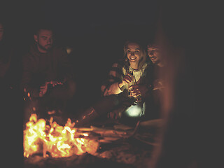 Image showing Couple enjoying with friends at night on the beach