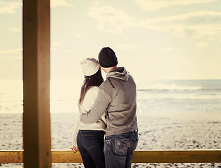 Image showing Couple chating and having fun at beach bar